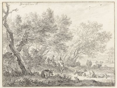Herdar och boskap nära en grupp träd av Nicolaes Pietersz Berchem