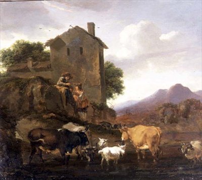 Herdar med boskap och getter av Nicolaes Pietersz. Berchem