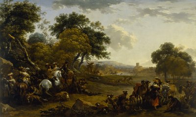 Landskap med jägare av Nicolaes Pietersz. Berchem