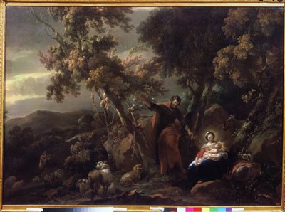 ""Rest on the Flight into Egypt"" (Rest on the Flight into Egypt) Målning av Nicolaes Pietersz Berchem (eller Berghem) (1620-1683) 1600-tals Pushkin Museum Moskva av Nicolaes Pietersz. Berchem