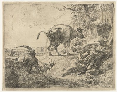 Sovande herdefamilj och vilande boskap av Nicolaes Pietersz Berchem
