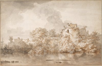 Flodlandskap nära Montfoort av Nicolaes Pietersz. Berchem