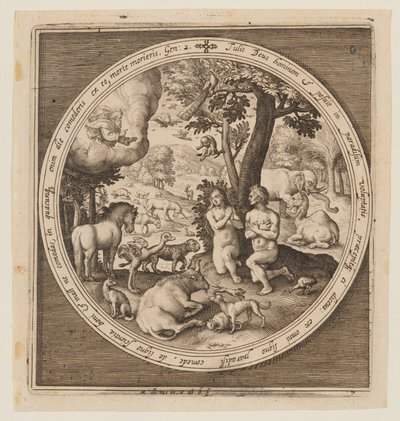 Adam och Eva i paradiset, från skapelsen till fördrivningen från paradiset av Nicolaes de Bruyn