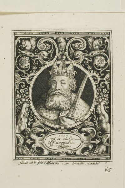 Karl den store, plansch sju från The Nine Worthies av Nicolaes de Bruyn