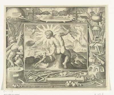 Element eld som en ung man med blixtar Ignis (titel på objekt) De fyra elementen (serietitel) av Nicolaes de Bruyn
