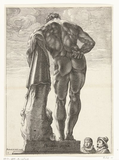 Hercules Farnese Hercules Victor (titel på objekt) Tre antika statyer i Rom efter Goltzius (serietitel) av Nicolaes de Bruyn