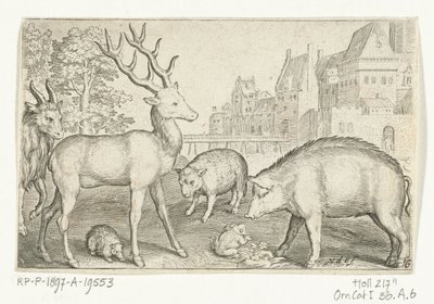 Rådjur, igelkott, får, groda och gris Animalivm qvadrvpedvm (serietitel) Djur i landskap (serietitel) av Nicolaes de Bruyn