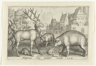 Rådjur, igelkott, får, groda och gris Animalivm qvadrvpedvm (serietitel) Djur i landskap (serietitel) av Nicolaes de Bruyn