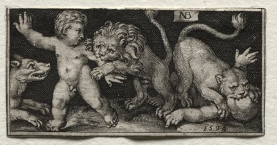 Lions attackerar barn av Nicolaes de Bruyn