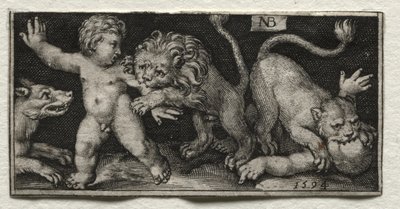 Lions attackerar barn, 1594. av Nicolaes de Bruyn