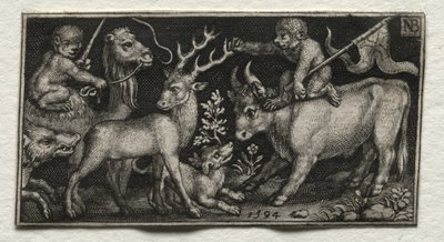 Apor som rider på en kamel och en tjur av Nicolaes de Bruyn