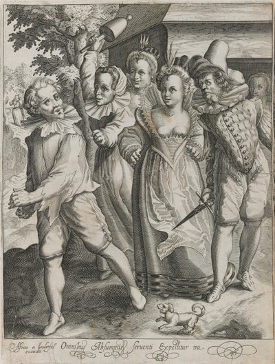 Den förlorade sonen är utvisad från en krog, skylt 4 från The Story of the Prodigal Son av Nicolaes de Bruyn