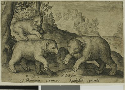 Tre björnar, tallrik tio från fyrbenta djur av Nicolaes de Bruyn