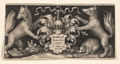 Titelplansch med Två rävar, ur Chimärernas kamp och Scener ur Aesops fabler av Nicolaes de Bruyn