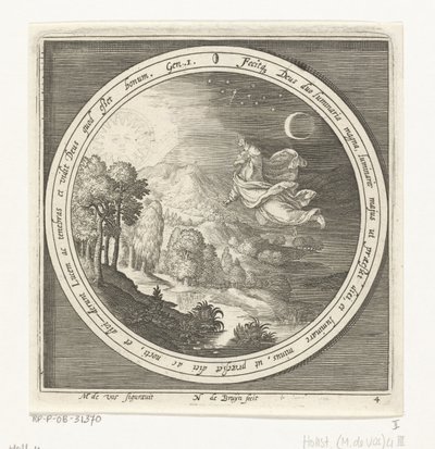 Fjärde skapelsedagen: Gud skapar solen, månen och stjärnorna Från skapelse till utvisning från paradiset (serietitel) av Nicolaes de Bruyn