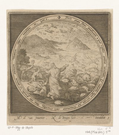 Skapelsens femte dag: Gud skapar fiskar och fåglar Från skapelse till utvisning från paradiset (serietitel) av Nicolaes de Bruyn