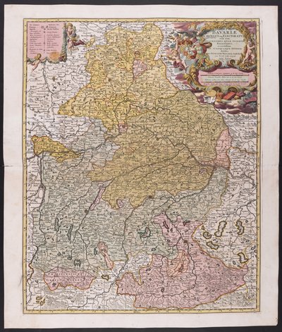 Karta över Bayern,  Nicolaes Visscher, kartograf,  Omkring 1730, av Nicolaes the Elder (after) Visscher