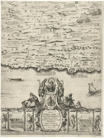 Karta för Palestina En ny beskrivning av det heliga landet eller det utlovade landet (titel på objekt) av Nicolaes van Geelkercken
