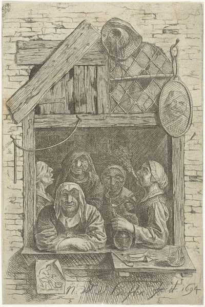 Fem kvinnor i ett fönster av Nicolaes van Haeften