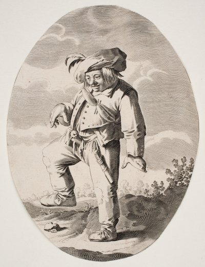 Dansande bonde med en fågel i flugan av Nicolaes van Lijnhoven