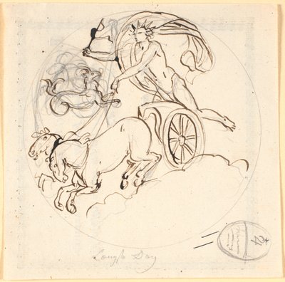 Apollo styr sin solvagn nedåt; ovan, Stenbockens himmelska tecken inramat av en cirkel. Motivet skildrar den längsta dagen av Nicolai Abildgaard