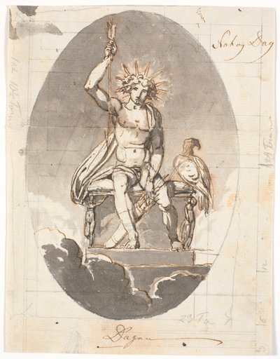 Dag, sittande man med strålande gloria och pilar av Nicolai Abildgaard