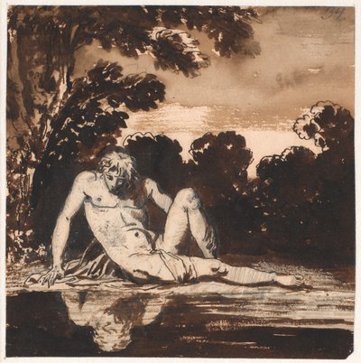 Hyachinthos, Apollos ungdom, Narcissus, vilar vid bäcken av Nicolai Abildgaard