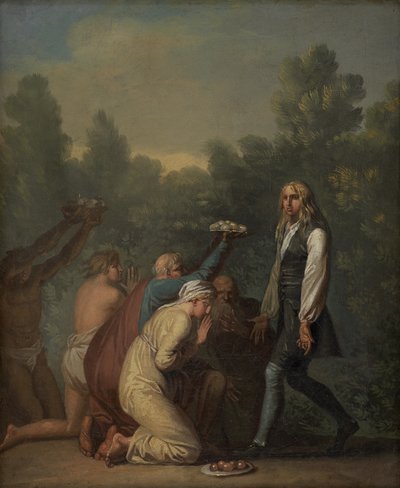 Niels Klim tar emot Quamites hyllning. av Nicolai Abildgaard