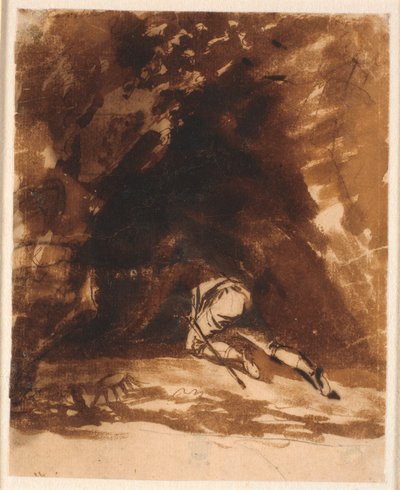 Niels Klim kryper in i grottan av Nicolai Abildgaard