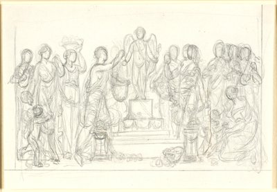 Offer till Amor. Den bevingade Amoren på en sockel, omgiven av talrika figurer av Nicolai Abildgaard