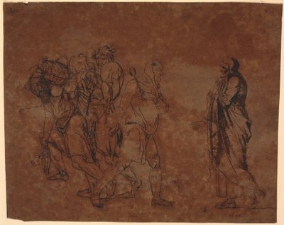 Studie av Simo, Sosie och slavarna, på bilden med dessa figurer. [Simo anförtror sig till Sosia] av Nicolai Abildgaard