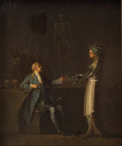 Doktorns fru avslöjar sin mans avsikt att anatomisera Niels Klim av Nicolai Abildgaard