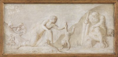 Thetis nedsänker sin spädbarnsson Achilles i floden Styx för att göra honom osårbar av Nicolai Abildgaard