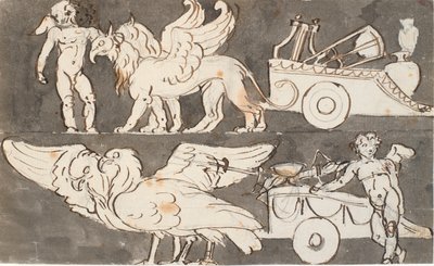 Bevingade pojkar av Apollons och Jupiters vagnar, dragna av griffiner och örnar av Nicolai Abildgaard