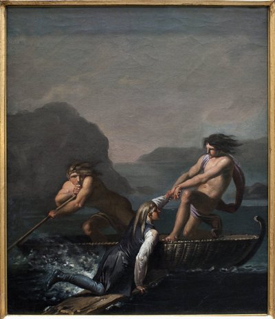 Skeppsvraket Niels Klim räddades av två Quamites. Utdrag ur The Underground Journey av Niels Klim av Nicolai Abraham Abildgaard