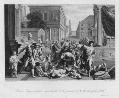 Dagons fall, I Samuel V, 4 (gravyr) av Nicolas (after) Poussin