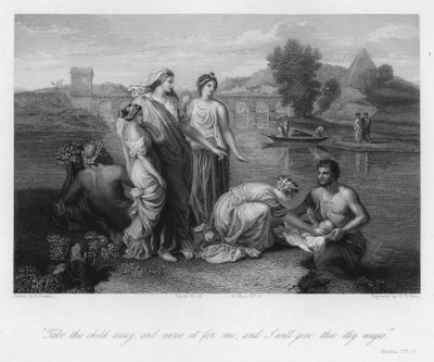 Fyndet av Moses, Exodus II, 9 (gravyr) av Nicolas (after) Poussin