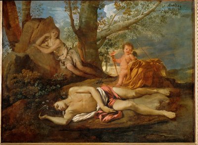 Echo och Narcissus... av Nicolas (attr.to) Poussin