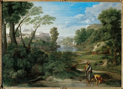 Landskap med Diogenes. En dag fick Diogenes syn på ett... av Nicolas (attr.to) Poussin