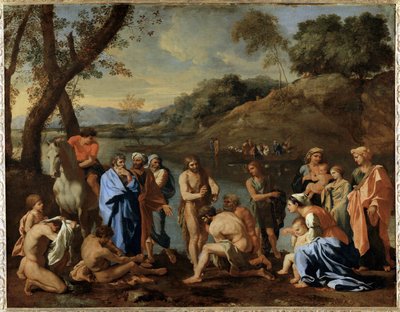 Saint Jean baptisant le peuple - Sankt Johannes döper folket ... av Nicolas (attr.to) Poussin