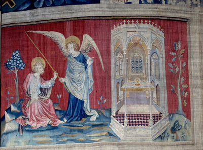 Uppenbarelseupphängning (1373 -1383), n. 27: Johannes och ängeln. Gobeläng av Nicolas Bataille (1330-1405) av Nicolas Bataille