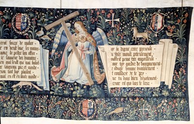 Upphängning av uppenbarelsen (1373-1383), änglar som bär instrument av passionen. Gobeläng av Nicolas Bataille (1330-1405) av Nicolas Bataille