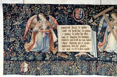 Upphängning av uppenbarelsen (1373-1383), änglar som bär instrument av passionen. Gobeläng av Nicolas Bataille (1330-1405) av Nicolas Bataille