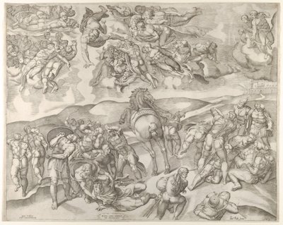 Omvandling av Saulus, från Michelangelos fresk i det paulinska kapellet i Vatikanen..., ca. 1545-60. av Nicolas Beatrizet