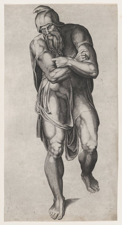 Josef av Arimathea, efter Michelangelos korsfästelsefresk i Cappella Paolina, V..., 1540-66. av Nicolas Beatrizet