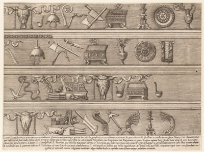 Mirror of Roman Magnificence: Sacrificial Instruments Based on Ancient Relief Sc..., ca. 1550-75. av Nicolas Beatrizet.