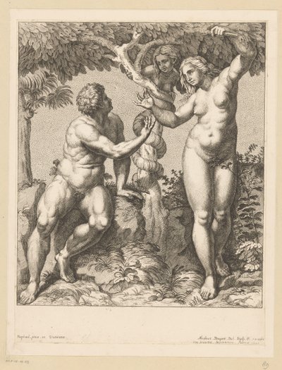 Adam och Eva frestas av ormen av Nicolas Bocquet