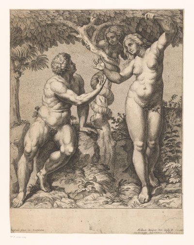 Adam och Eva frestas av ormen av Nicolas Bocquet