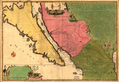 La Californie ou Nouvelle Caroline - teater av verk, Apostoliska verk av Compa. e Jesus i Amerika Septe. LOC 98687119 av Nicolas de Fer