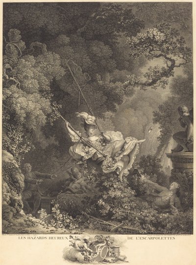 Escarpolettens glada faror av Nicolas Delaunay after Jean Honoré Fragonard